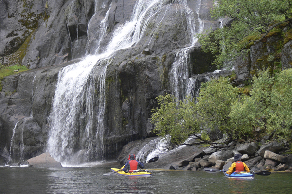 Lofoten Waterfalls in Norway with Crossing Latitudes